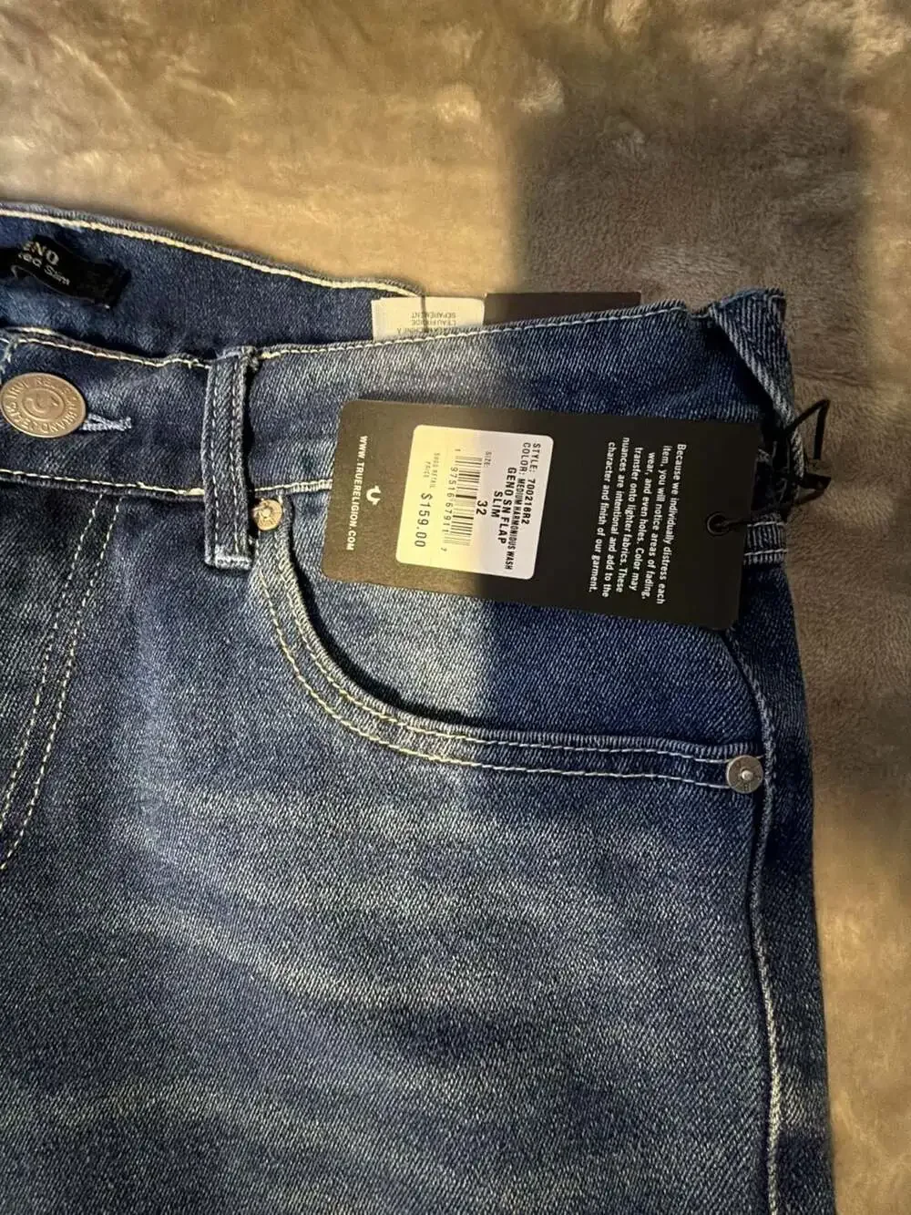 True Religion Geno Sn Flap Slim Jeans Medium Harmonious Wash Size 32